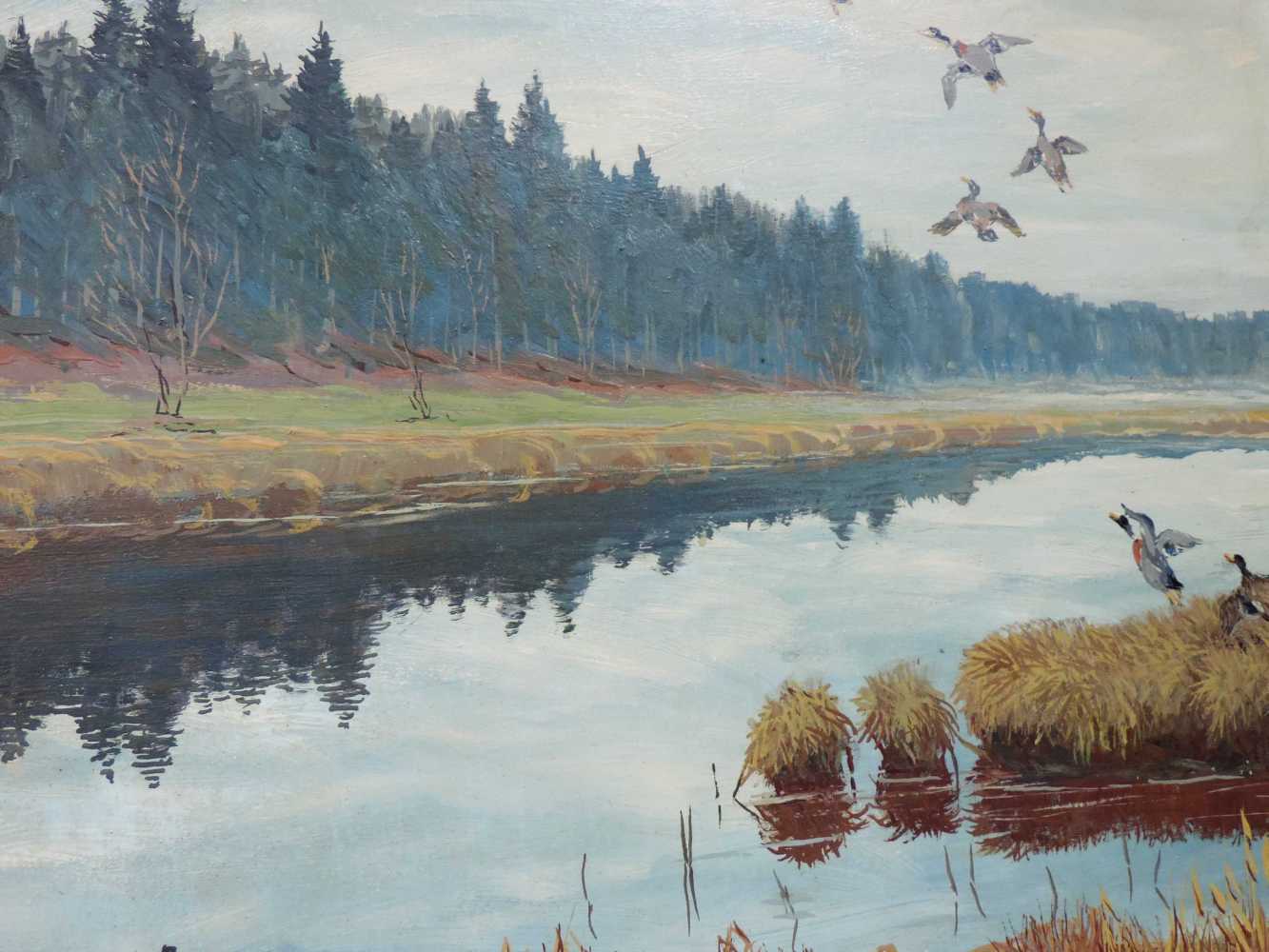 Karl WÄHMANN (1897 - 1981). Enten am Waldsee. 73 cm x 65 cm. Gemälde, Öl auf Tafel. Links unten - Image 4 of 8