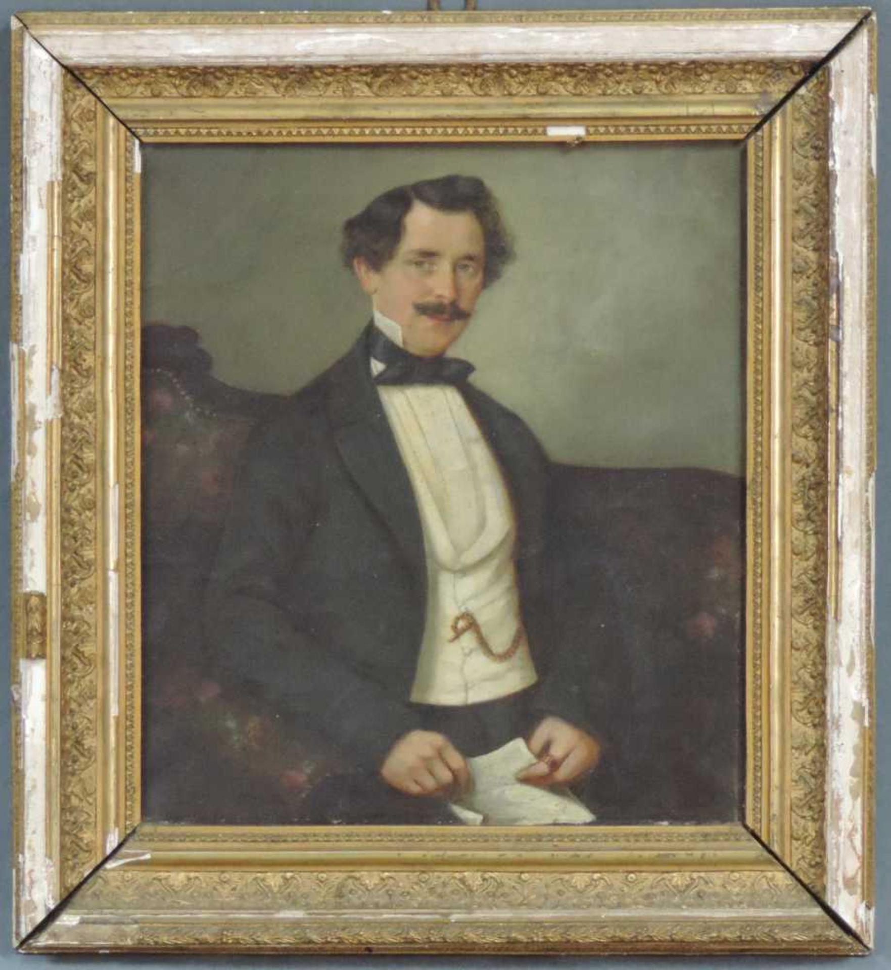 Unsigniert (XIX). Halbportrait eines Herren mit Brief. 37 cm x 32 cm. Gemälde, Öl auf Leinwand.