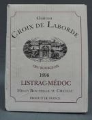 1996 Château Croix de Laborde, Listrac - Medoc A.C., France. 6 ganze Flaschen in Origionalkarton.