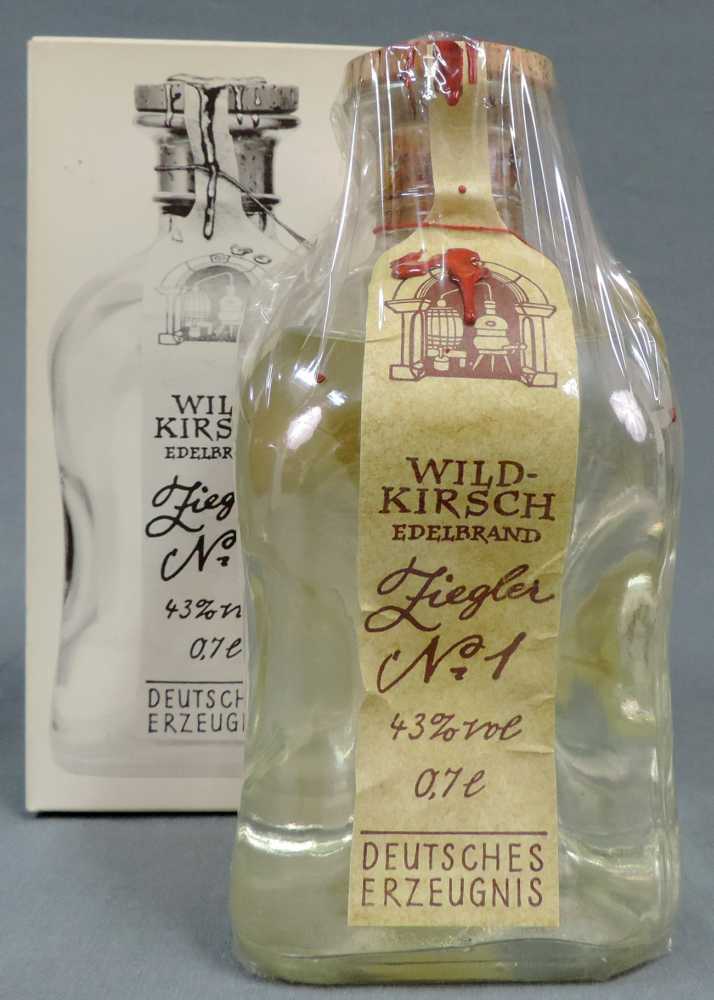 Wildkirsch Edelbrand Ziegler N°1. 43%, 0,7l. Karton. Wildkirsch Edelbrand Ziegler N°1. 43%, 0,7l.