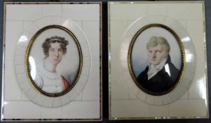 Zwei Miniaturen. Porträts eines Paares. 12 cm x 14,5 cm. Gemälde. 2 miniature paintings of a couple.