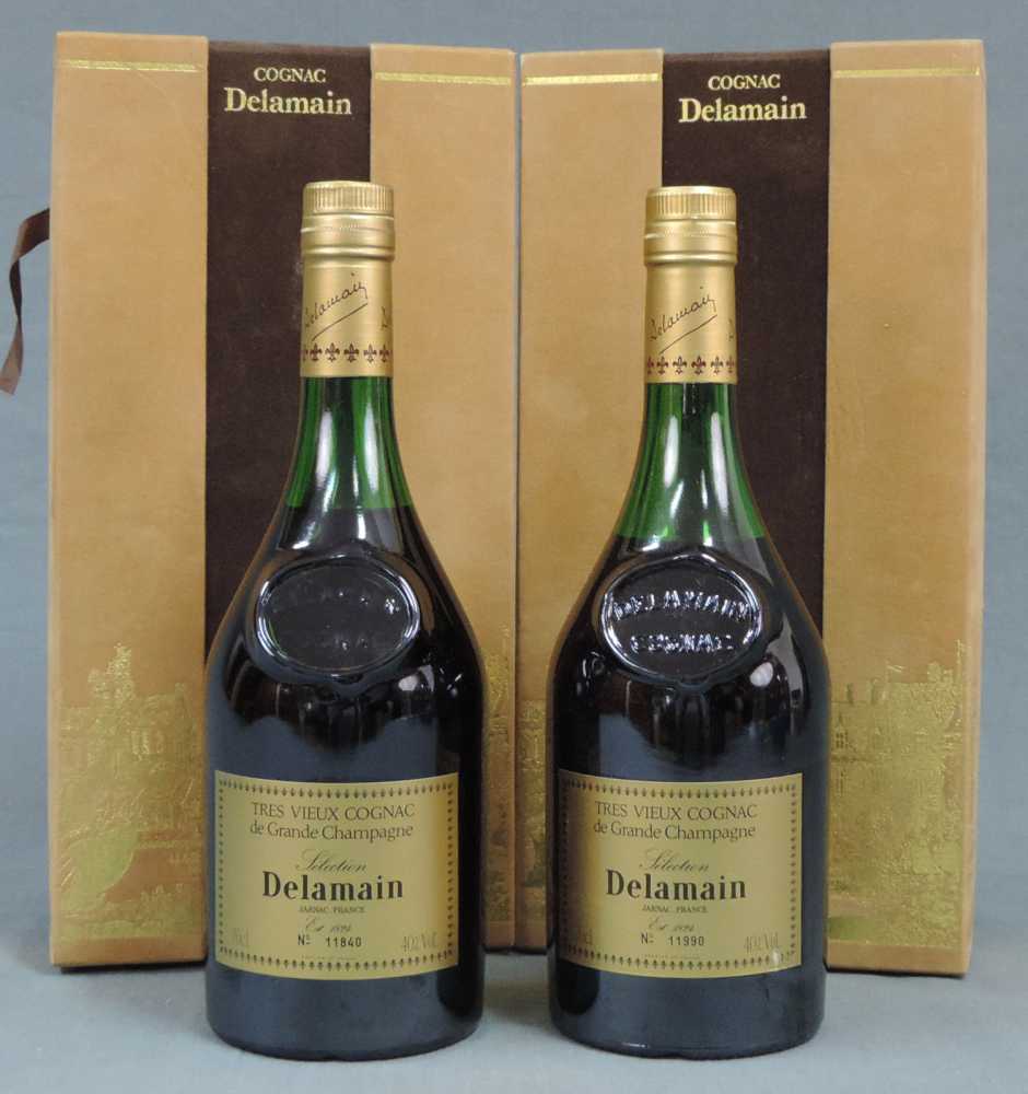 2 Flaschen Delamain Grande Champagne Très Vieilles Cognac, France. 70cl. 40%. In original Kartons. 2