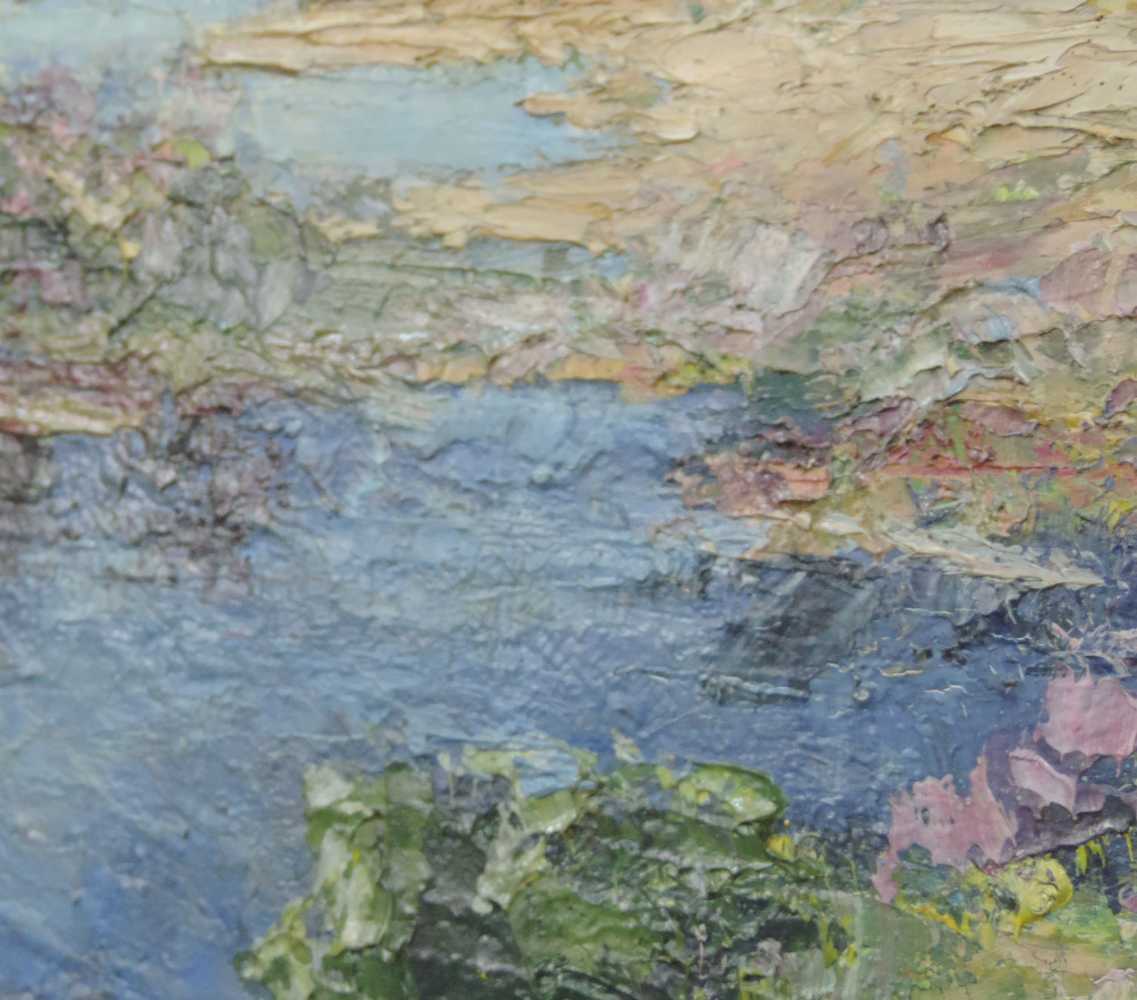 Julius OBST (1878 - 1939) zugeschrieben. Sumpf mit Seerosen und Birken. 85 cm x 70 cm. Gemälde, Öl - Image 3 of 7