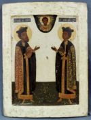 Ikone. Boris und Gleb. Erste Heilige der Russisch Orthodoxen Kirche. 39 cm x 29 cm. Gemälde. Tempera