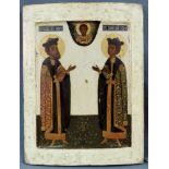 Ikone. Boris und Gleb. Erste Heilige der Russisch Orthodoxen Kirche. 39 cm x 29 cm. Gemälde. Tempera