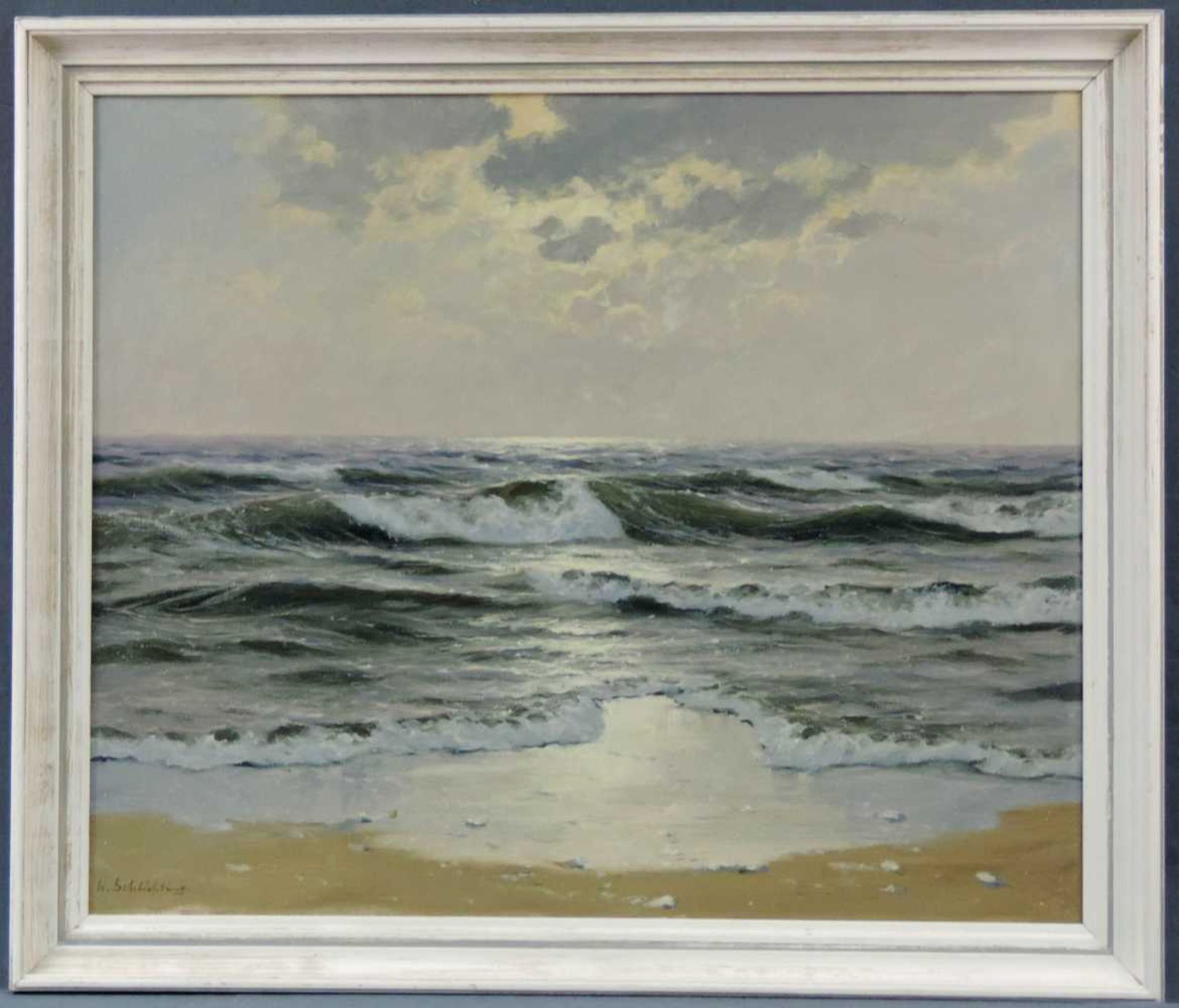 Waldemar SCHLICHTING (1896 - 1970). Wellen am Nordseestrand. 50 cm x 60 cm. Gemälde, Öl auf - Bild 2 aus 6