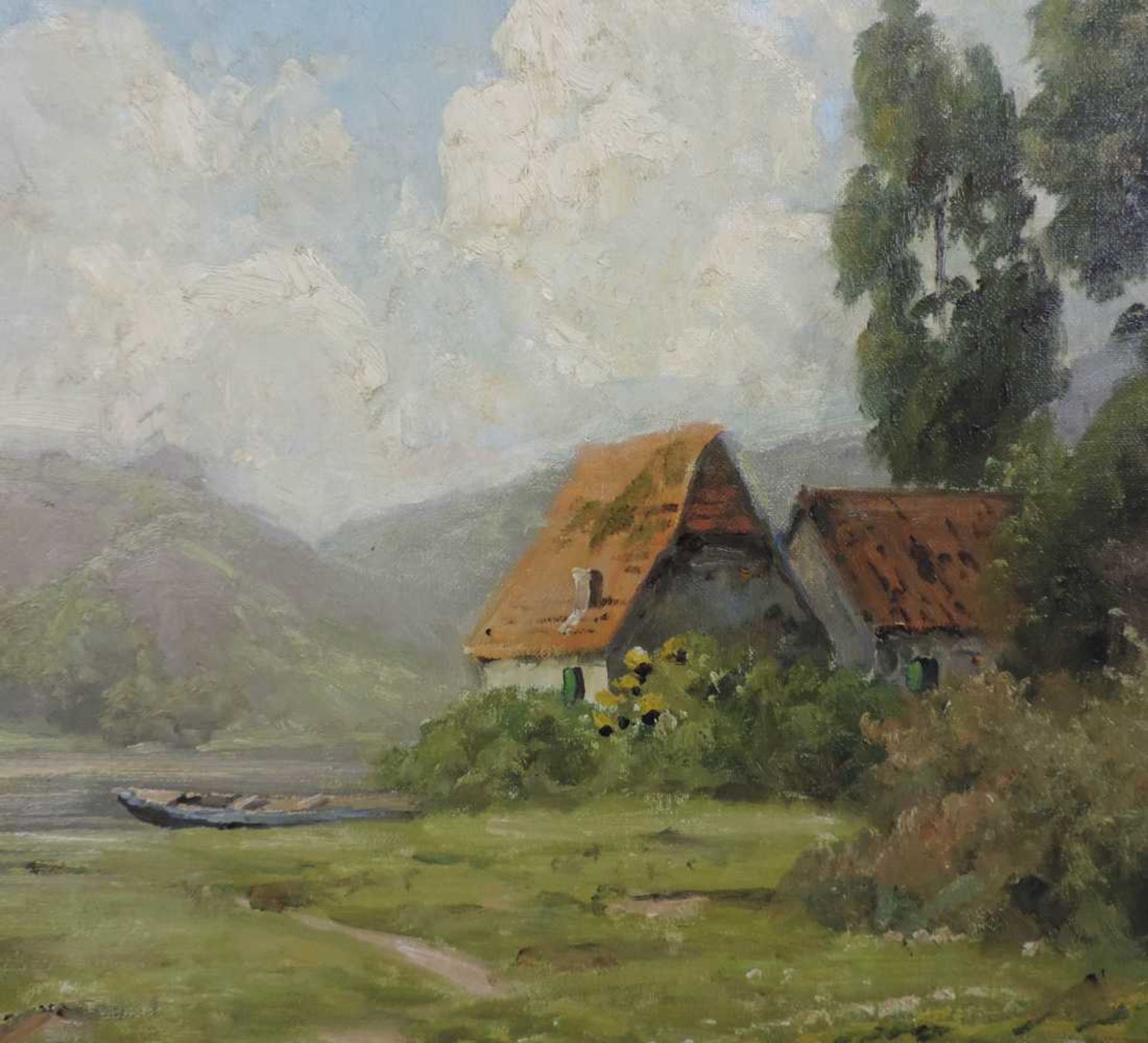 Oskar LEU (1864 - 1942). Bauernhaus an der Amper, Bayern. 61 cm x 80 cm. Gemälde, Öl auf Leinwand. - Bild 6 aus 9