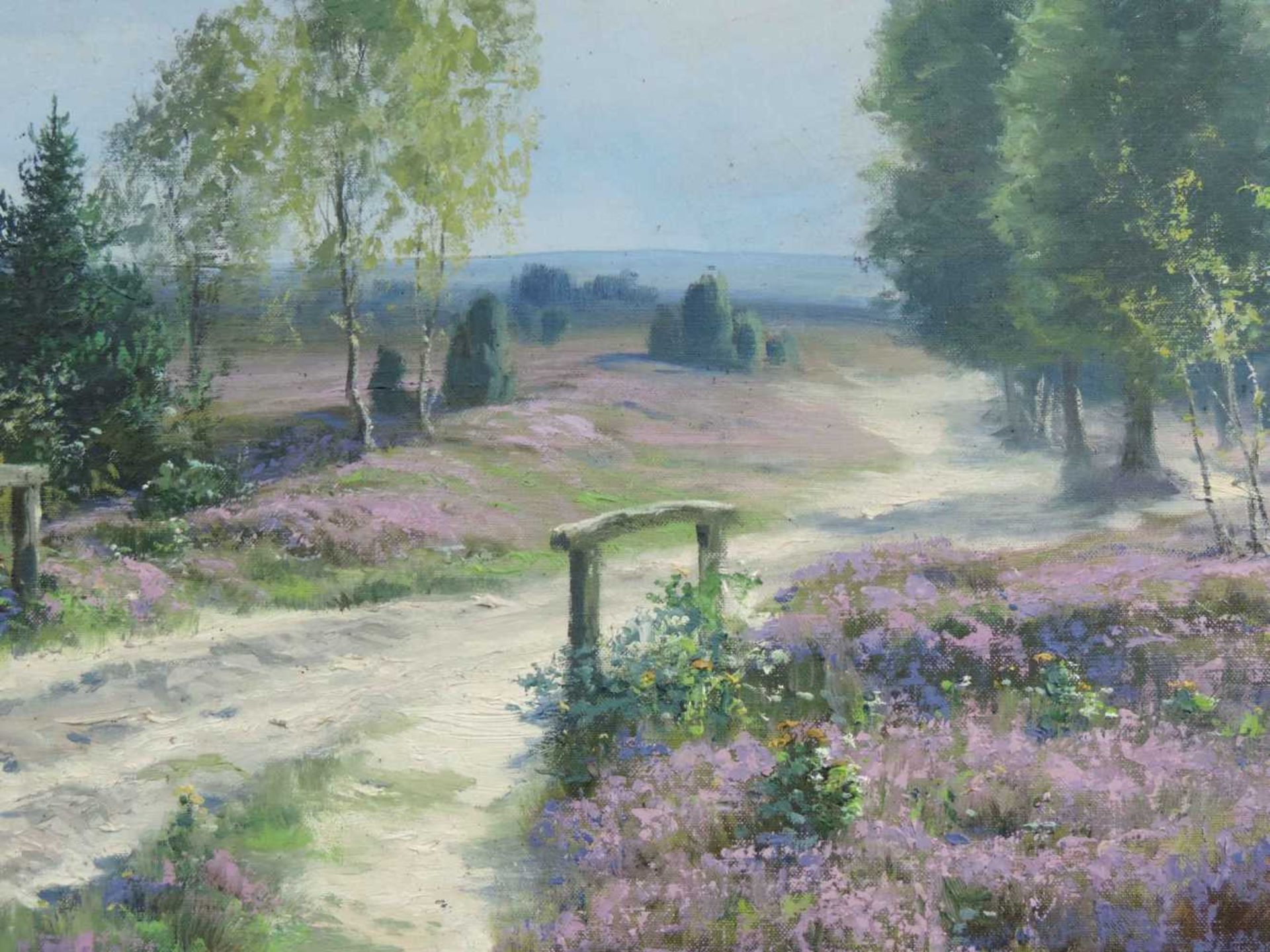 Johannes HARDERS (1871 - 1950). Heidelandschaft. 79 cm x 125 cm. Gemälde, Öl auf Leinwand. Rechts - Bild 3 aus 5