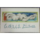 Pablo PICASSO (1881 - 1973). Femme nue couchée. 14.3.1963. 11 cm x 17,5 cm das Blatt. Die