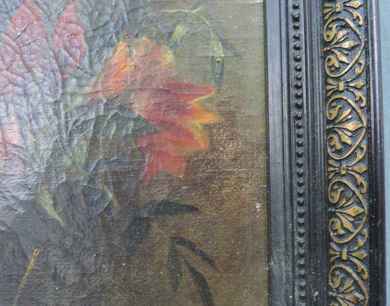 UNSIGNIERT (XIX). Stillleben mit Blumen. 28 cm x 37,5 cm. Gemälde, Öl auf Leinwand. NOT SIGNED ( - Image 4 of 7