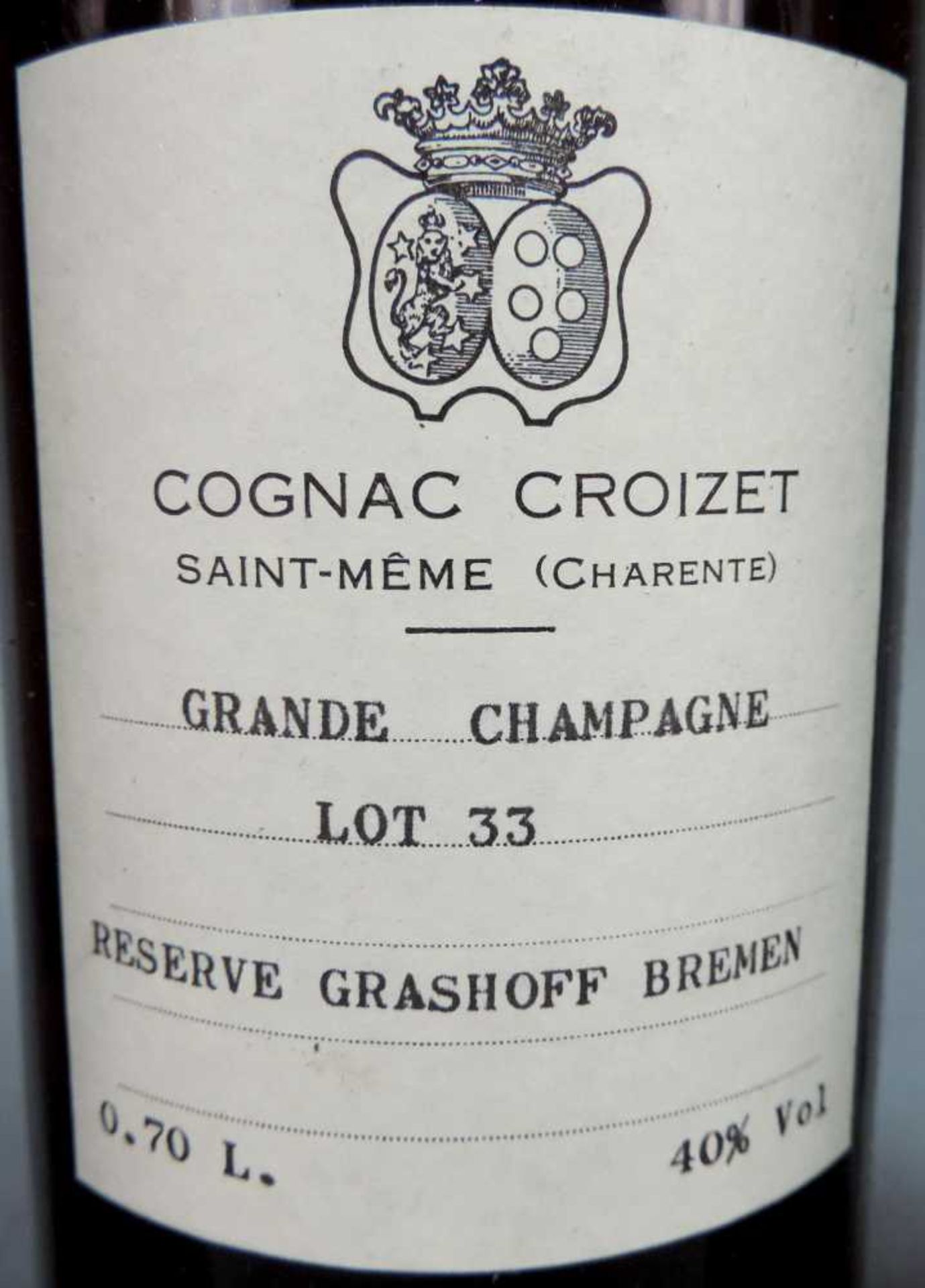 3 Flaschen Cognac Croizet Saint Même (Charente) Grand Champagne. Lot 33. 40% 70cl. 3 bottles - Bild 2 aus 6