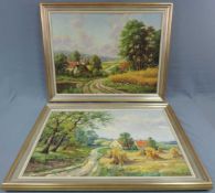 Eduard KÜNZEL (1850 - ?). Zwei Gemälde, Sommerlandschaften. Je 60 cm x 79 cm. Öl auf Leinwand.