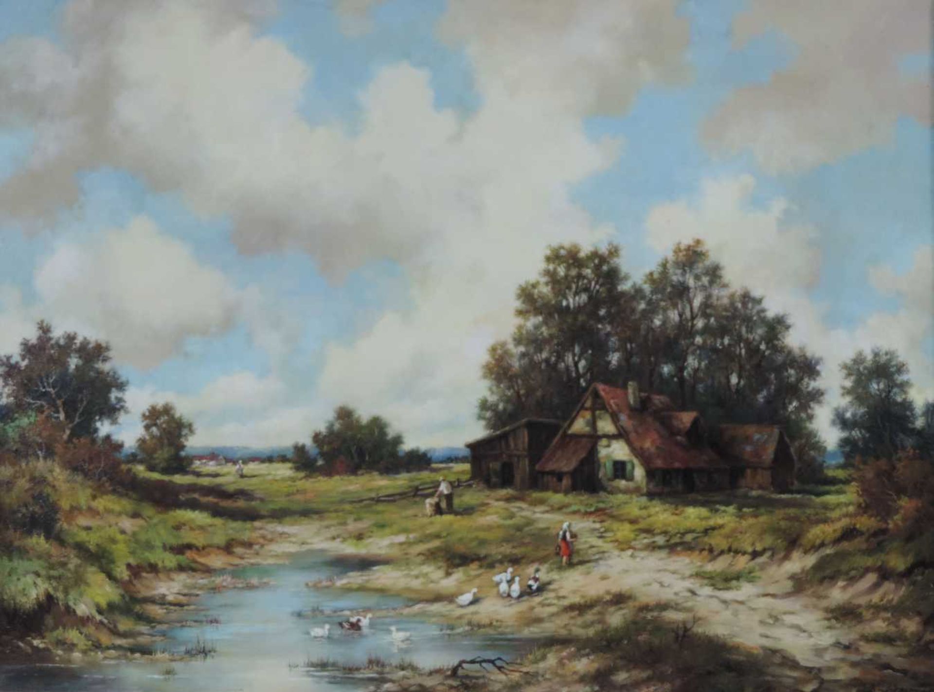 Alfons Maria SPEIER (1923). Bauernhaus mit Teich. 59 cm x 78 cm. Gemälde. Öl auf Leinwand. Signiert. - Bild 3 aus 9