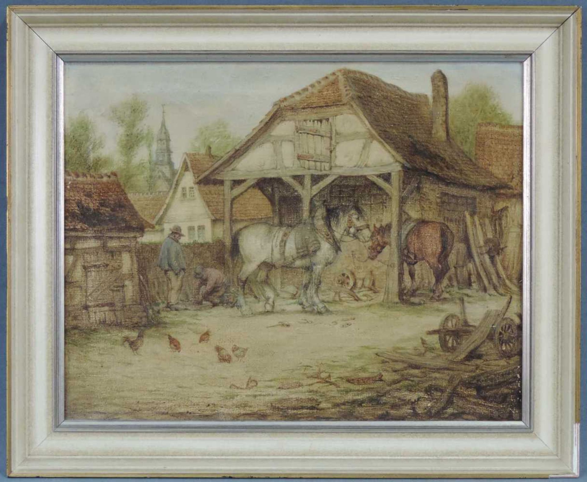 Karl LUCKHARDT (1886 - 1970). Hufschmiede, wohl Praunheim Frankfurt 1932. 35 cm x 44 cm. Gemälde, Öl