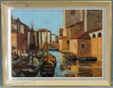 Jürgen WEGENER (19041 - 1984). In Chioggia. 81 cm x 61 cm. Gemälde, Öl auf Leinwand. Rückseitig
