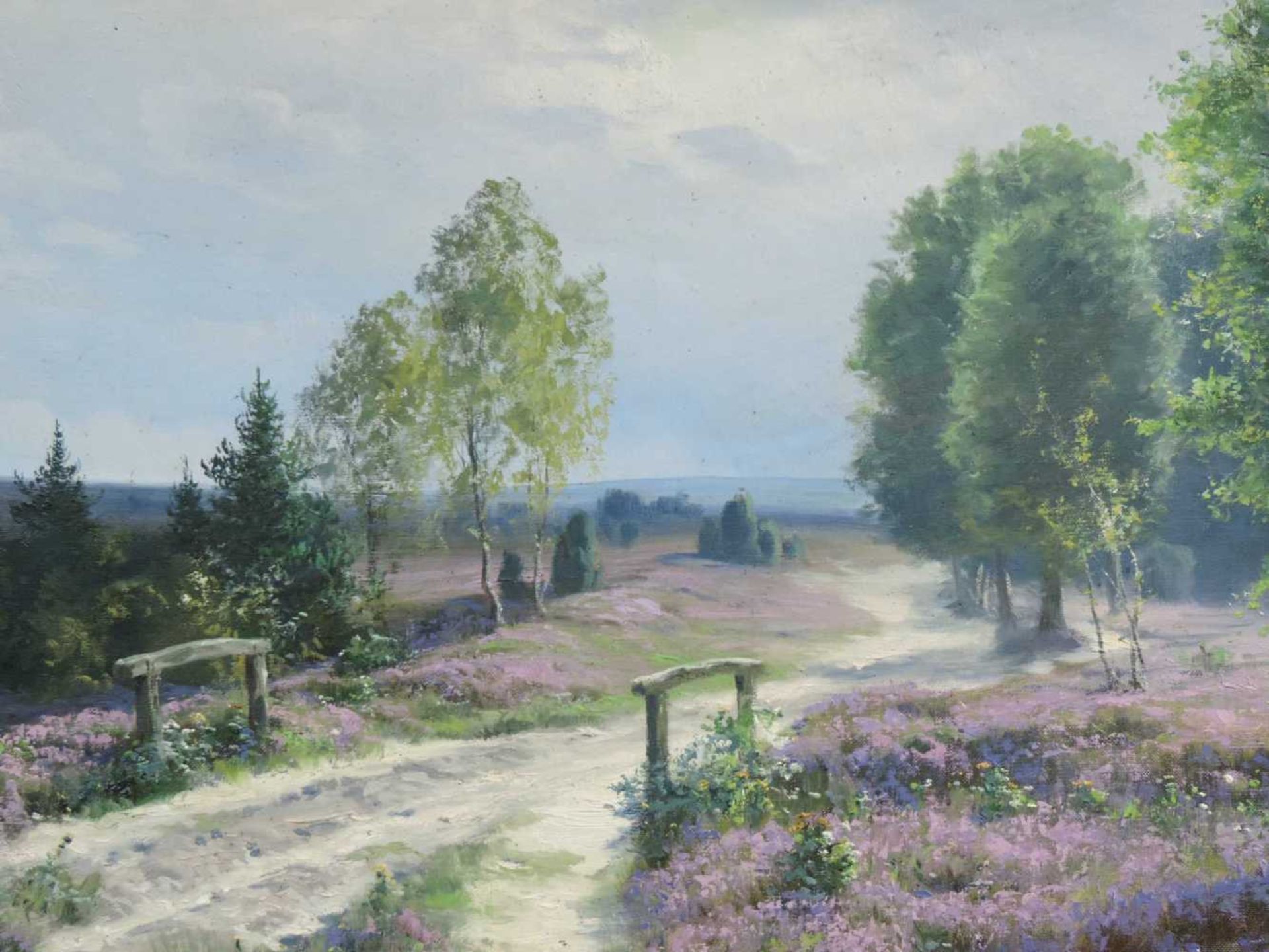 Johannes HARDERS (1871 - 1950). Heidelandschaft. 79 cm x 125 cm. Gemälde, Öl auf Leinwand. Rechts - Bild 4 aus 5