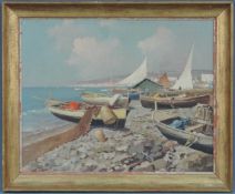 Jacques BARTOLI (1920 - 1995). Fischerboote. 40 cm x 50 cm. Gemälde, Öl auf Leinwand. Rechts unten