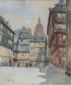 Franz SCHMIDT (1884 - 1951). Blick vom Römer Richtung Schirn mit Haus Schwarzen Stern und Dom. 40 cm
