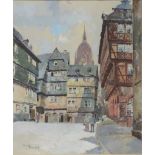 Franz SCHMIDT (1884 - 1951). Blick vom Römer Richtung Schirn mit Haus Schwarzen Stern und Dom. 40 cm