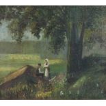 UNSIGNIERT (XIX - XX). Impressionist. Paar bei der Erntepause. 60 cm x 70 cm. Gemälde, Öl auf