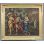 Unbekannt (XVIII). Lot flieht mit seinen Töchtern aus Sodom. 62 cm x 74 cm. Gemälde. Öl auf