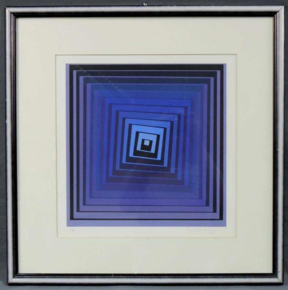 Victor VASARELY (1906 - 1997). Vonal, blau. 36 cm x 36 cm. Nummer 3 von 138. Rechts unten