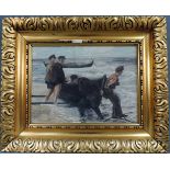 Max LIEBERMANN (1847 - 1935) Umkreis. Fischer beim Anlanden eines Beibootes. 32 cm x 42 cm. Gemälde,