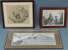 3 historische Grafiken. Ansicht München, Pyramide von Sesto und Abrahams Opfer nach Rubens. 1. "