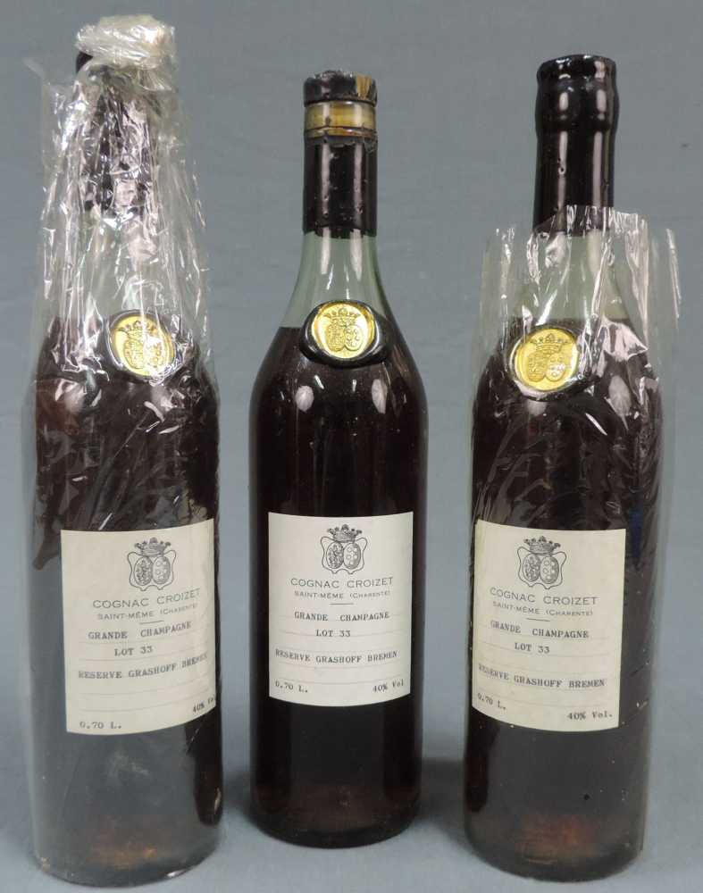 3 Flaschen Cognac Croizet Saint Même (Charente) Grand Champagne. Lot 33. 40% 70cl. 3 bottles