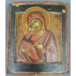 Ikone in der Art der Gottesmutter von Wladimir, wohl ausgeführt um 1700. 31 cm x 27 cm. Gemälde