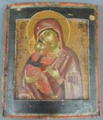 Ikone in der Art der Gottesmutter von Wladimir, wohl ausgeführt um 1700. 31 cm x 27 cm. Gemälde