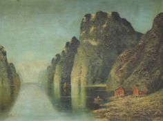 H. F. ELMBLAD (XIX - XX). Fjord. 74 cm x 100 cm. Gemälde, Öl auf Leinwand. Links unten signiert.