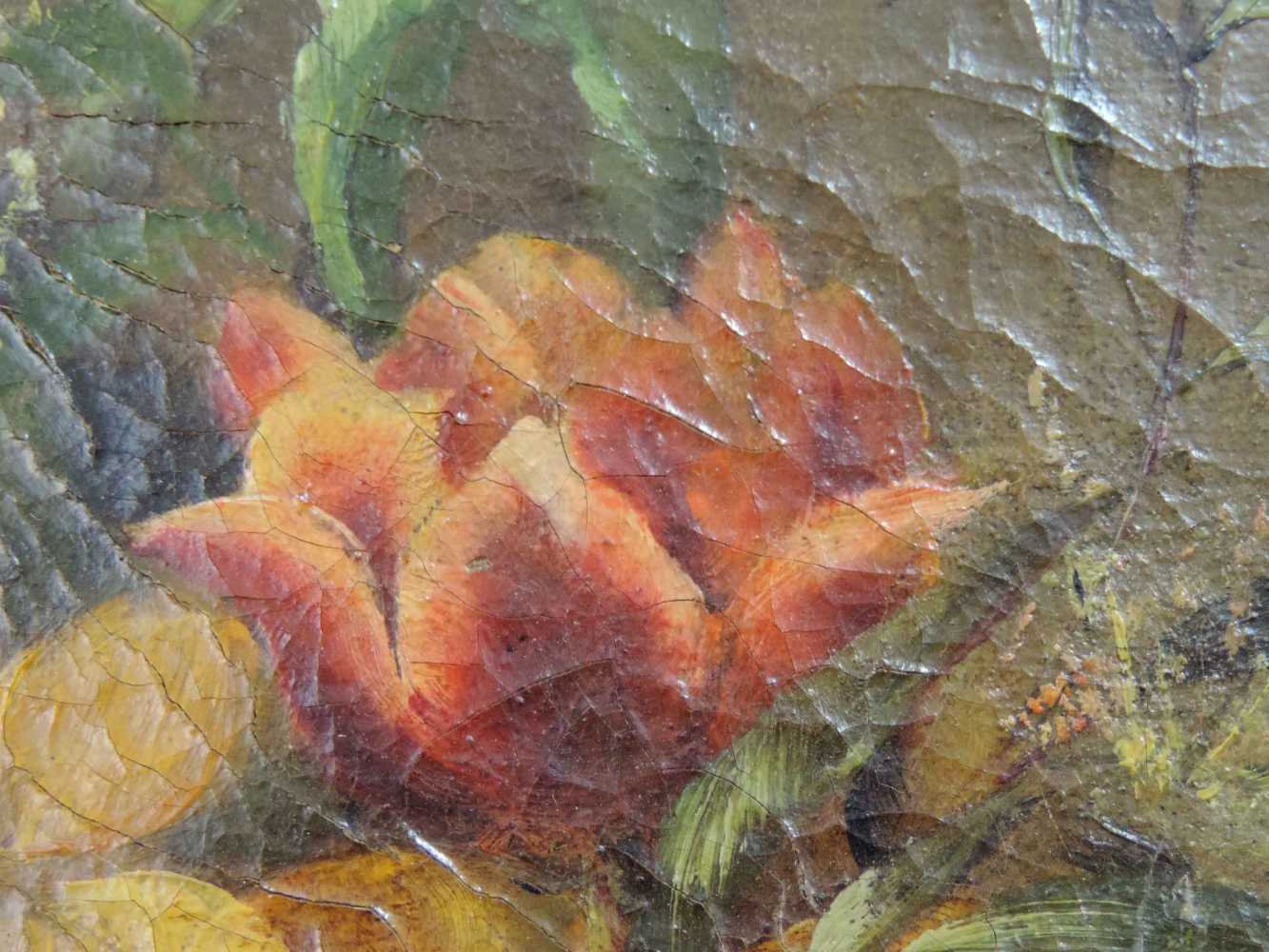 UNSIGNIERT (XIX). Stillleben mit Blumen. 28 cm x 37,5 cm. Gemälde, Öl auf Leinwand. NOT SIGNED ( - Image 3 of 7