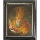UNBEKANNT (XVIII). Der Evangelist MARKUS. 20 cm x 16 cm. Gemälde, Öl auf Karton. Hier als Bischoff