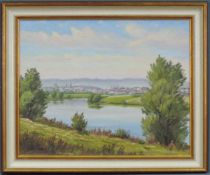 H. SCHREIBER (1916 - 1986 ). Blick auf Kassel. 40 cm x 50 cm. Gemälde. Öl auf Leinwand. Signiert