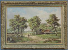 Hendrik Barend KOEKKOEK (1849 - 1909). Ländliches Gehöft mit Bauernpaar. 41 cm x 61 cm. Gemälde,