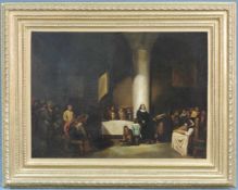 Abraham VAN DER PELT (1815 - 1895). Bibellesung. 54 cm x 74 cm. Gemälde, Öl auf Leinwand. Signiert