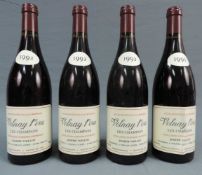 1993 Volnay Premier Cru. Les Champs A.C. Joseph Voillot. 4 Flaschen. Je 750 ml, Alc. 13,5% by vol.