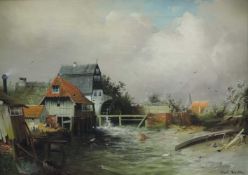 Paul KÖSTER (1855 - 1931). Mühle. 43 cm x 61 cm. Gemälde, Öl auf Leinwand. Rechts unten signiert.