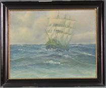 Edmund VÖLZ (1902 - 1972). Dreimaster auf hoher See. Windjammer, Segelschiff. 41 cm x 51 cm.