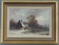 NIEDERLANDE (XIX). Winterlandschaft. Passanten auf dem Eis. 20 cm x 29 cm. Gemälde, Öl wohl auf