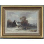 NIEDERLANDE (XIX). Winterlandschaft. Passanten auf dem Eis. 20 cm x 29 cm. Gemälde, Öl wohl auf