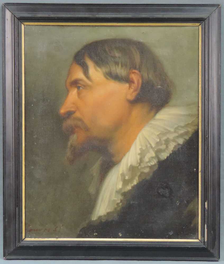 Undeutlich signiert (XIX) Portrait eines Herren in der Art des 17. Jahrhunderts. 45,5 cm x 37,5