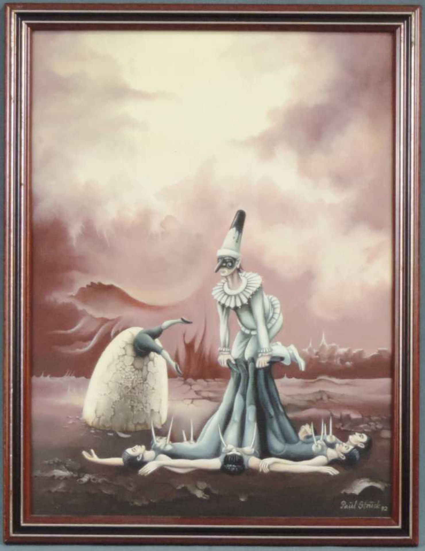 Paul STRUCK (1928 - 2015). "Pulchinella hält Ausschau". 40 cm x 30 cm. Gemälde, Öl auf Leinwand.