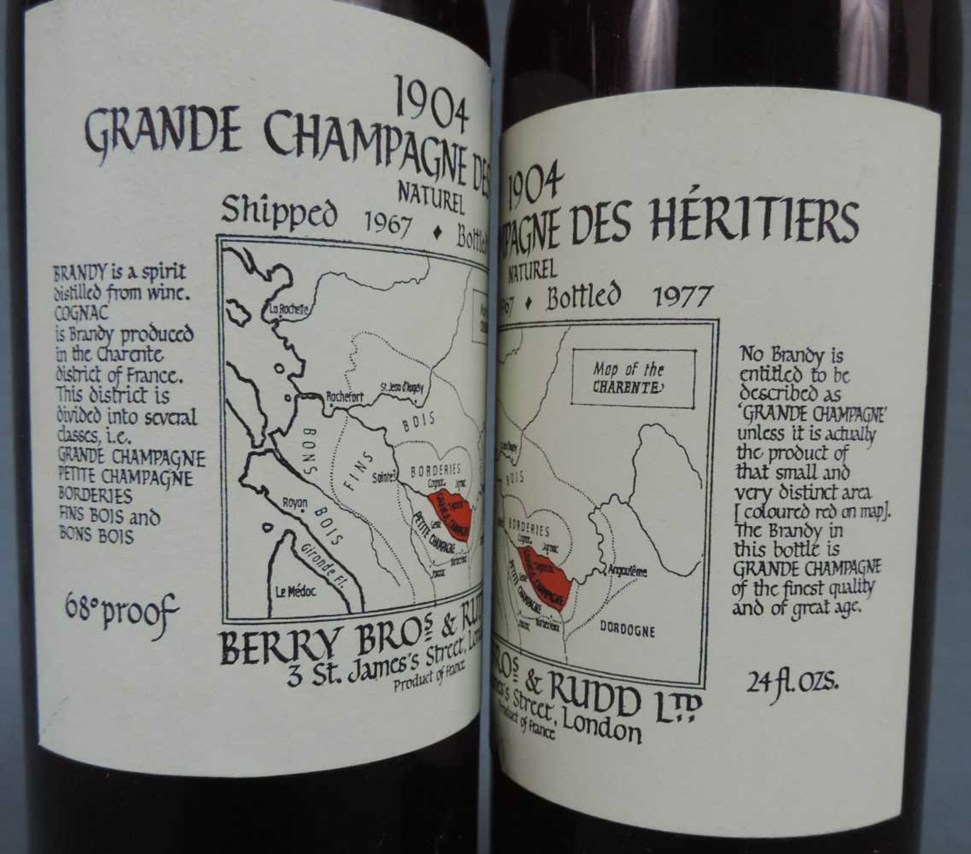 BERRY BROS 1904 GRANDE CHAMPAGNE DES HERITIERS COGNAC. 24fl.ozs. 68°proof. 2 ganze Flaschen. BERRY - Image 2 of 5