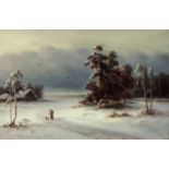 RUSSISCHE SCHULE (XX). Winterlandschaft. 40 cm x 60 cm. Gemälde, Öl auf Leinwand. Unsigniert.