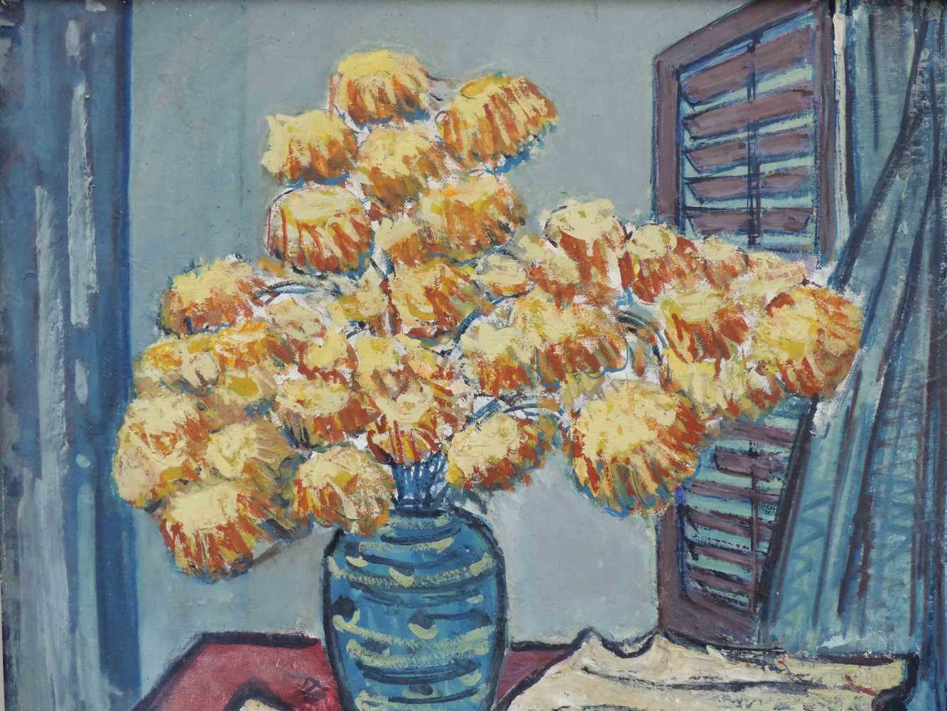 Franz BAUER (XX). Blumen in blauer Vase. Expressionist Anfang 20. Jahrhundert. 70 cm x 50,5 cm. - Image 2 of 9