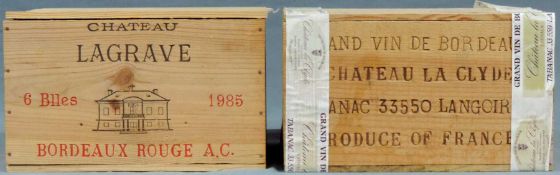 1985 Château Lagrave, und 1983 Château La Clyde. Bordeax. Insgesamt 12 Flaschen. Je 6 ganze