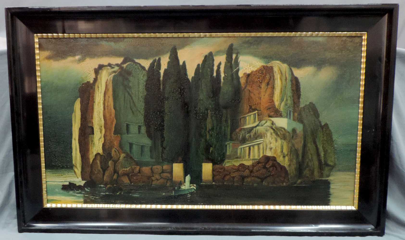 Nach Arnold Böcklin. ''Die Toteninsel''. 135 cm x 72 cm. Gemälde, Öl auf Leinwand. Unsigniert. - Image 3 of 5
