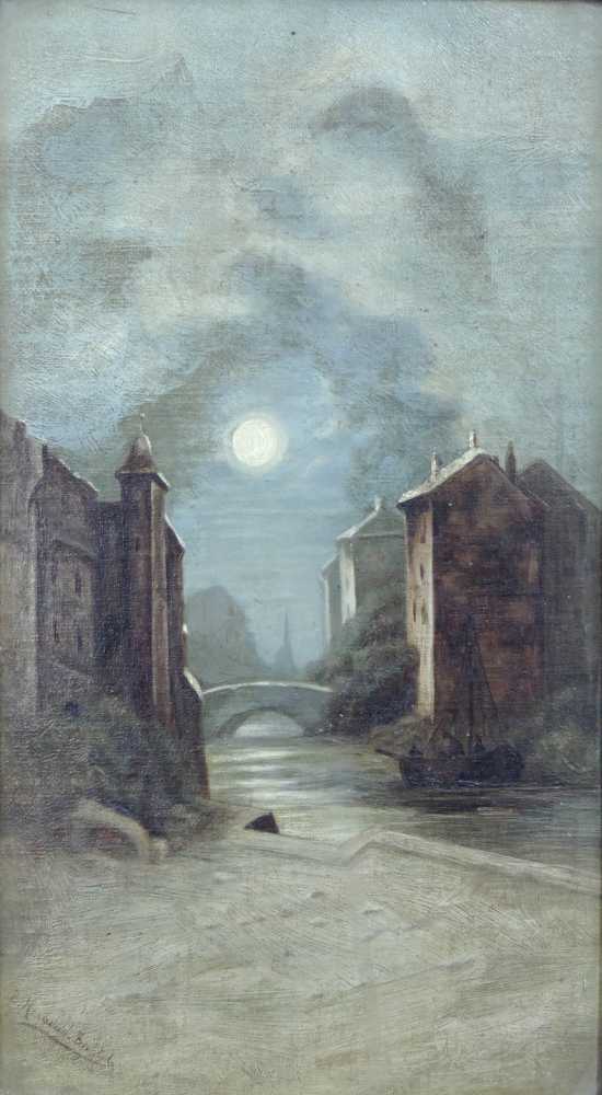 UNDEUTLICH SIGNIERT (XIX - XX). Nocturno. 18 cm x 32 cm. Gemälde, Öl auf Holz. INDISTINCTLY - Image 2 of 6